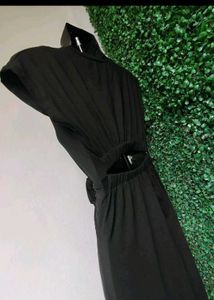 Black Tie Waist Midi Dress