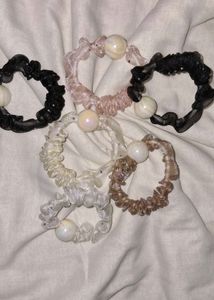 Scrunchies with Pearl Accent - Set of 5
