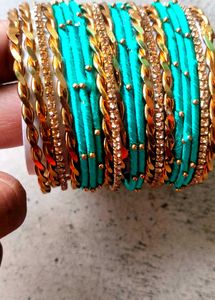 Teal &amp; Gold Bangle Set