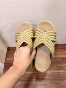 Beige Platform Cross Strap Sandals