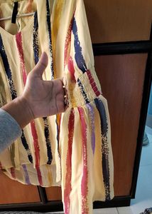 Multicolour Striped Bell Sleeve Top | Size M