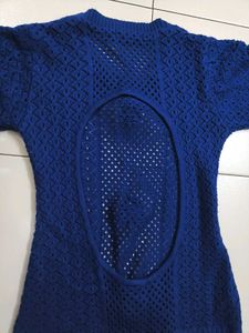 Blue Crochet-Style Woolen Top – Layering Piece