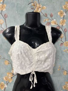 White Embroidered Crop Top