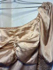 Metallic Puff Sleeve Corset Style Top