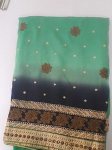 Light Green With Dark Blue Saree