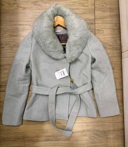 Korean Cream Fur Collar Belted Coat