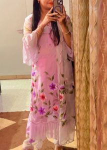 Purple Lavender Hand Painted Organza Suit