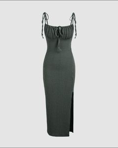 Square Neck Solid Midi Dress in Olive Green
