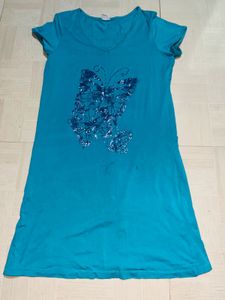Teal Butterfly T-Shirt Dress