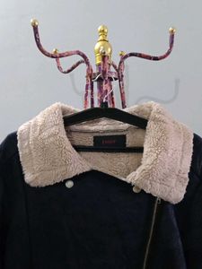 Navy Blue Suede Shearling Jacket