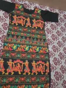 Vibrant Print Black Dress