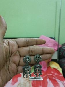 Oxidized Silver Jhumka Earrings Set
