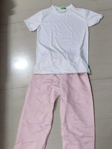 White T-shirt, Pink Pant And Freebies.