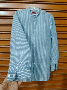Hugo Boss Striped Band Collar Long Sleeve Shirt