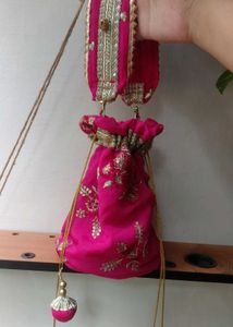 Pink Embroidered potli bag