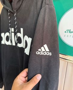 Adidas Black Big Logo Fleeced Hoodie