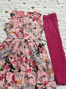Sassafras Pink Floral Dress with Leggings Set