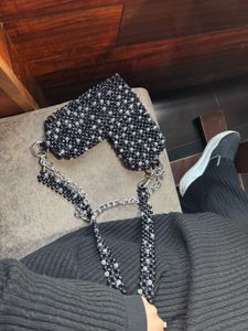 Heart shape Black And White Beaded Bag