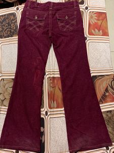 Maroon Flare Leg Jeans