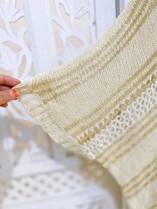 Boho Chic Beige &amp; Gold Stripes Knit Top C