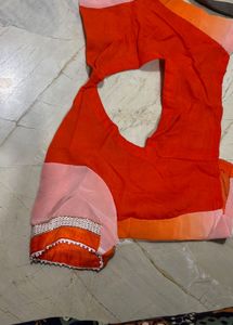 Orange Saree With Stitched Blouse