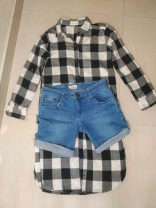 Long Length Shrug + Low Waist Shorts