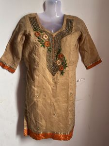 Embroidered Beige Kurti Set Of 2