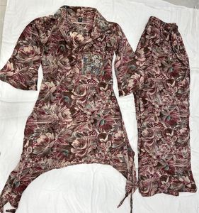 Floral Heavy Work Kurti &amp; Palazzo Set