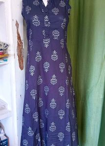 Navy Printed Sleeveless Dress