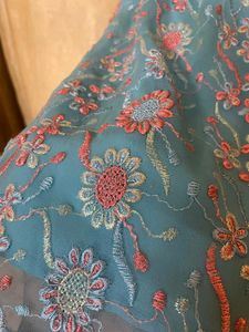 Blue Kurta Set With Floral Embroidery