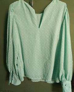 Plain Swiss Polka Dot Long Sleeves Top