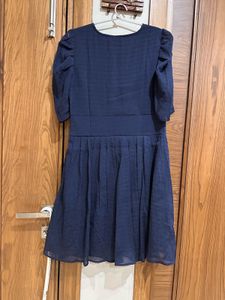 Navy Blue Pleated Mini Dress