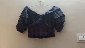 Navy Blue Crop Top Open Shoulder