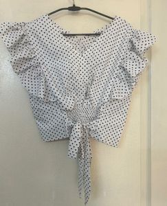 Polka Dot Tie-Front Top