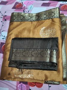 Brown &amp; Black Banarasi Silk Saree