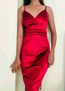 Red Satin Midi Dress