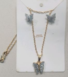 Glittering Silver Color Butterfly Set With Earring