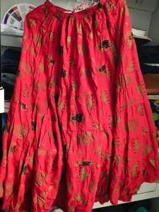 Tiered Red Patterned Skirt