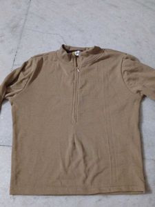 Tan Half-Zip Ribbed Top