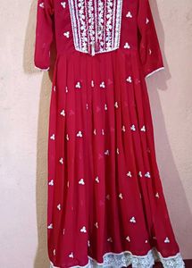 Red Embroidered Kurta Set