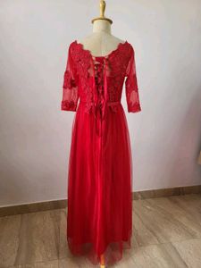 Elegant Red Lace Maxi Dress