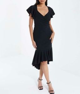 Frill-Layered Black Dress