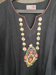 Embroidered Black Kurti Pant Set With Dupatta