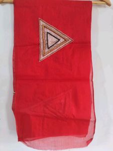 Red Dupatta With Beadwork