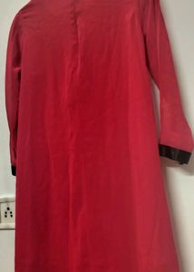 Red A-line Suit With Velvet Legging.