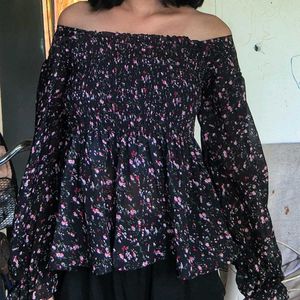 Aesthetic Black Flower Print Top ✨🫶🏼