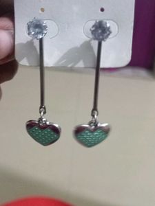 emrald green Heart Drop Earrings
