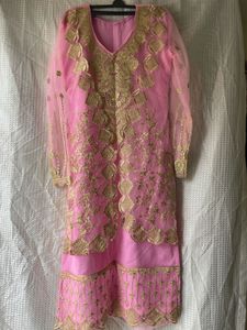 Royal Pink Net Embroidered Partywear Kurti