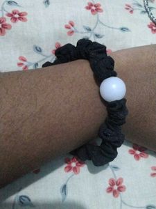 handmade Black Scrunchie with Bead, flower clip