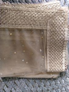 Designer,Heavy ,Long Length Golden Net Dupatta With Golden Stone And Wide Border